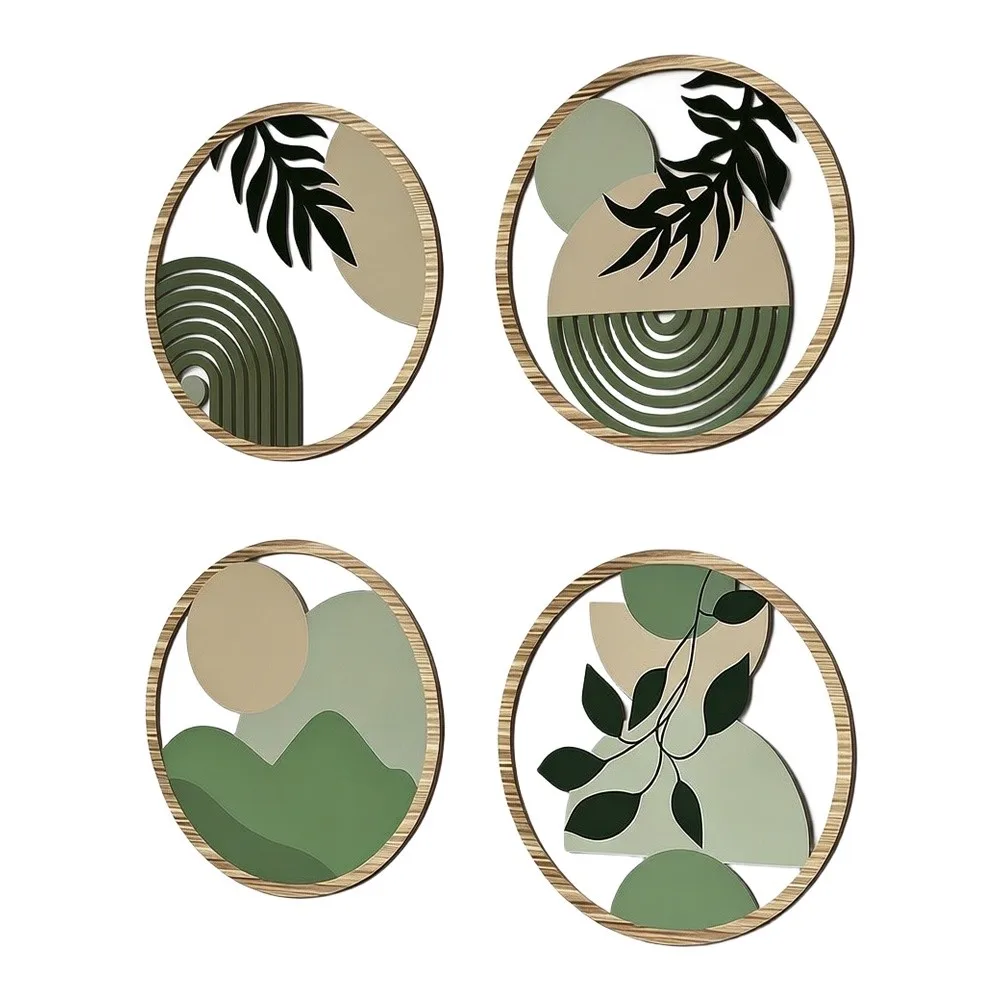 Bohemian Cut‑Out Detailed Wooden Wall Decor Set Classic‑Look Wall Hanging Ornament For Household Living Room Bedroom Wall Supply