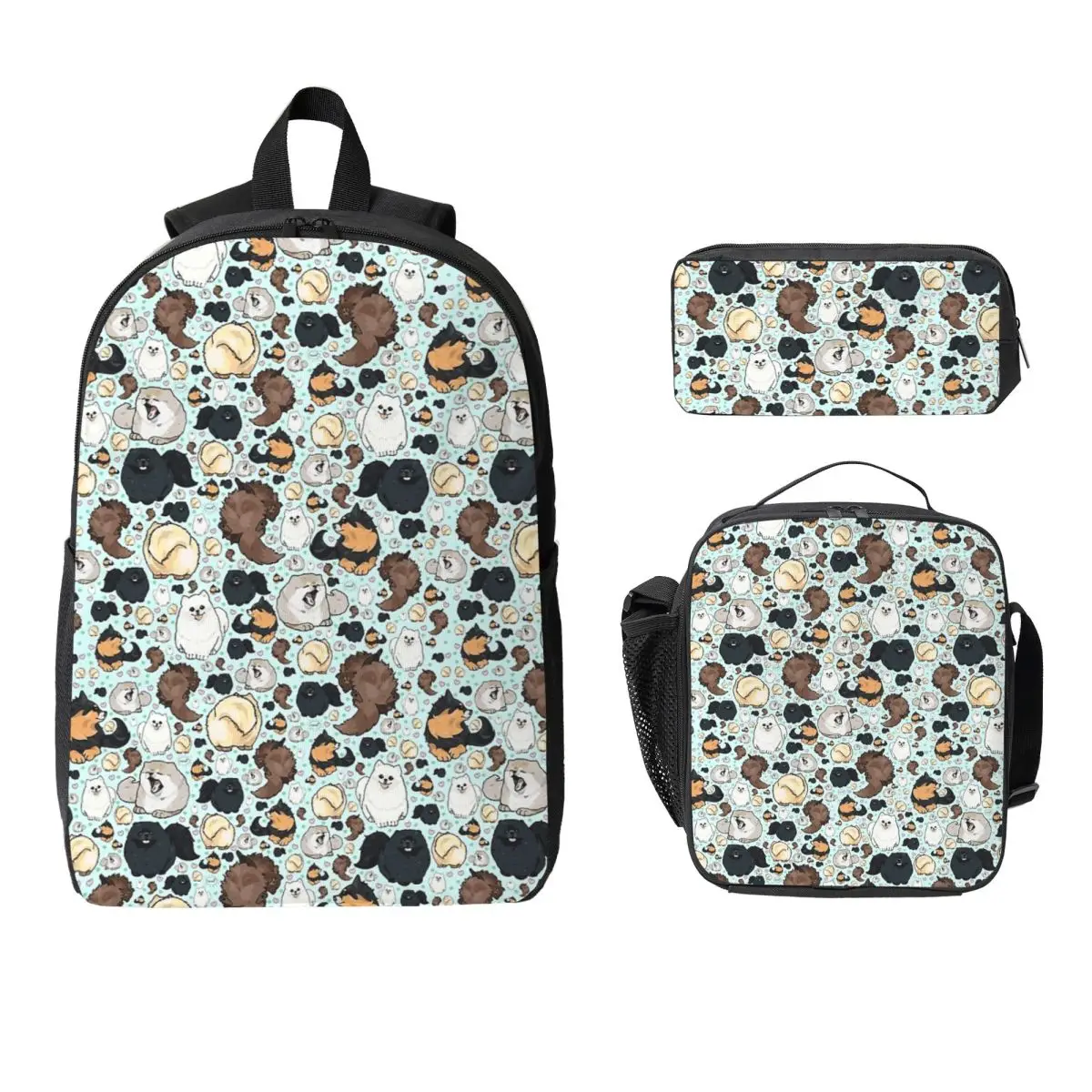

Pomeranians Backpack Student Boys Girls BookBag School Bag Computer Shoulder Bags 3ps Insulated Lunch Bag Pencil Case