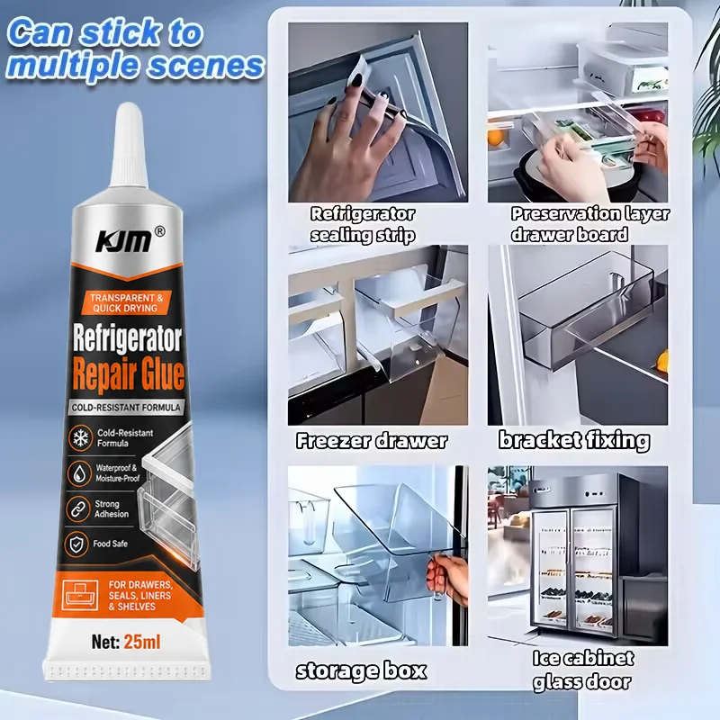 KJM Freezer Repair Glue Strong Bond Adhesive For Refrigerator Drawer Shelf Plastic Crack Fix Low Temperature Waterproof