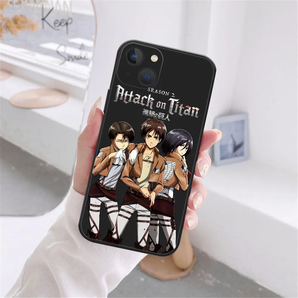 Funda de teléfono de moda de Anime Attack on Titan para iPhone 11, 12, 13 Pro Max, X, XR, XSMAX, X, 6s, 8, 7 Plus, 13, Mini, negra, suave, cubierta trasera de parachoques