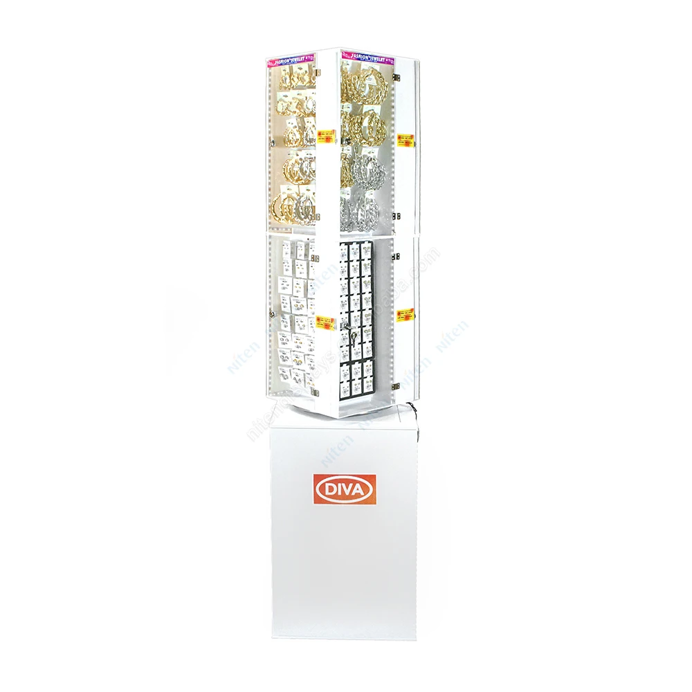 Factory manufactured lockable acrylic rotating retail jewelry floor display