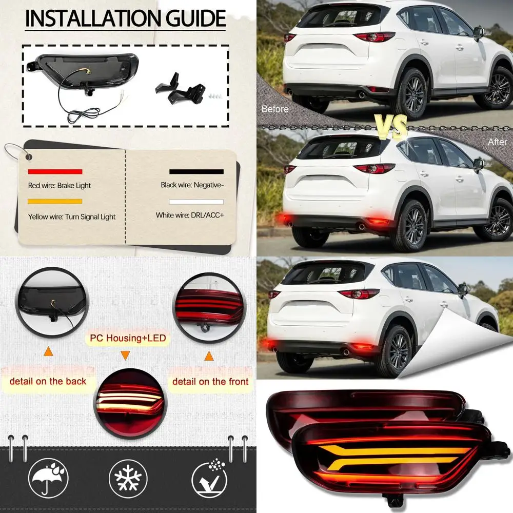 

Red Sequential Turn Signal LED Rear Bumper Reflector Lights Trim for Mazda CX-5 2017-2021 | Replacement for OEM KB8A-51-5M0C, KB