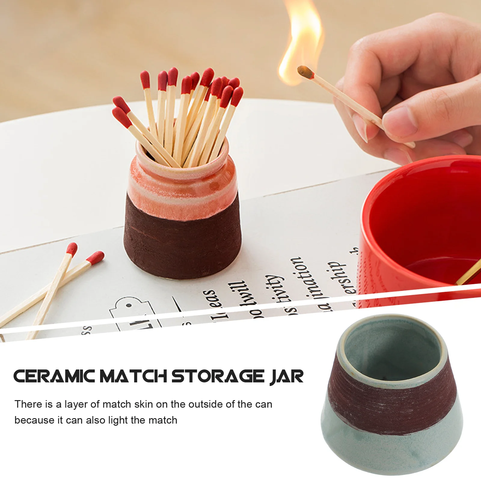 

Ceramic Match Storage Jar Decorative Holder for Living Room Kitchen Holder Gift Matches Container