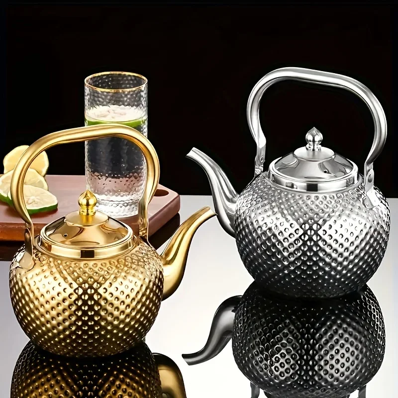 

1.2/1.5/2L Hammered Spherical Kettle Silver Gold Teapot ,Cooker Stove Tea Kettles Drinkware