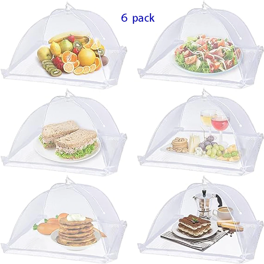 6 pcs large food cover,mesh food tent,17 inch pop up umbrella screen tent,camping,picnic,party,barbecue,foldable and reusable