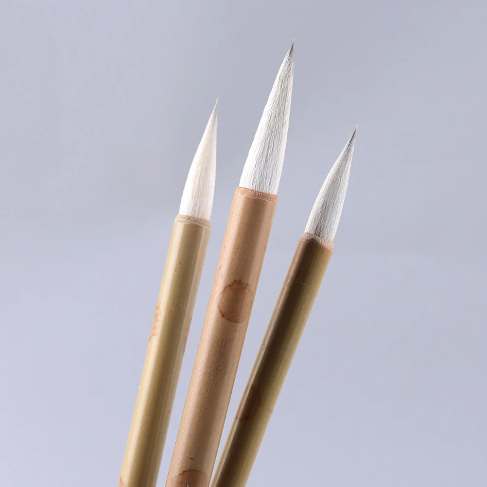 

3Pcs Chinese Calligraphy Brush Set Elastic White Hair Bamboo Handle Sizes L for Beginners Traditional Drawing Writing