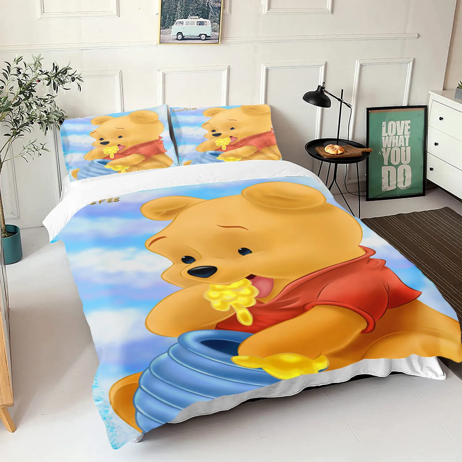 Disney Winnie The Pooh Home Duvet Cover Polyester Children's Cartoon Style Adult Gift  2/3pcs Luxury Comforter Bedding Set