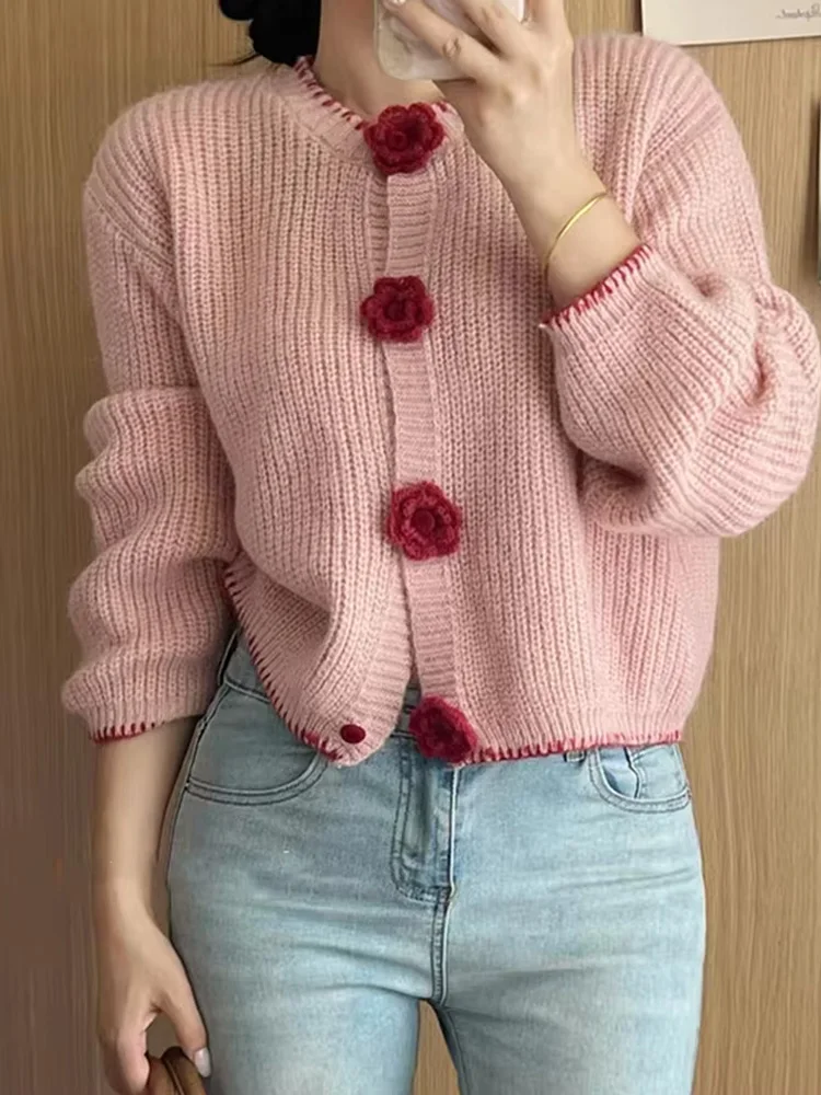 HH Women Autumn New Fashion Versatile Single-breasted Knitted Long Sleeve Cardigan Top Female Simple Sweet Lazy Wind Sweater