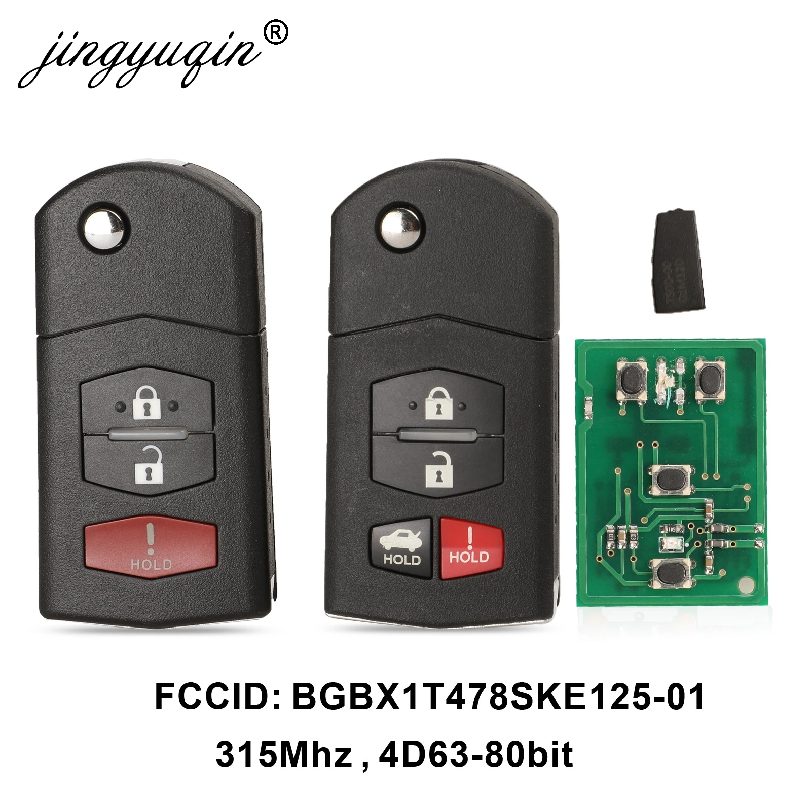 

jingyuqin 3/4 Buttons Remote Folding Car Key 315Mhz For Mazda 3 5 6 CX-7 CX-9 MX-5 Miata BGBX1T478SKE125-01 4D63 Chip Fob