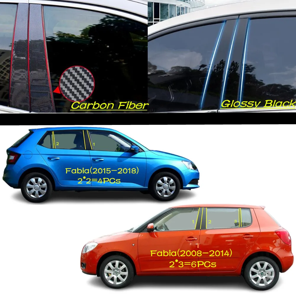 

Car PC Material Pillar Post Cover Door Trim Window Molding Sticker Plate Accessories For Skoda Fabia 2008 2009-2014 2015-2018