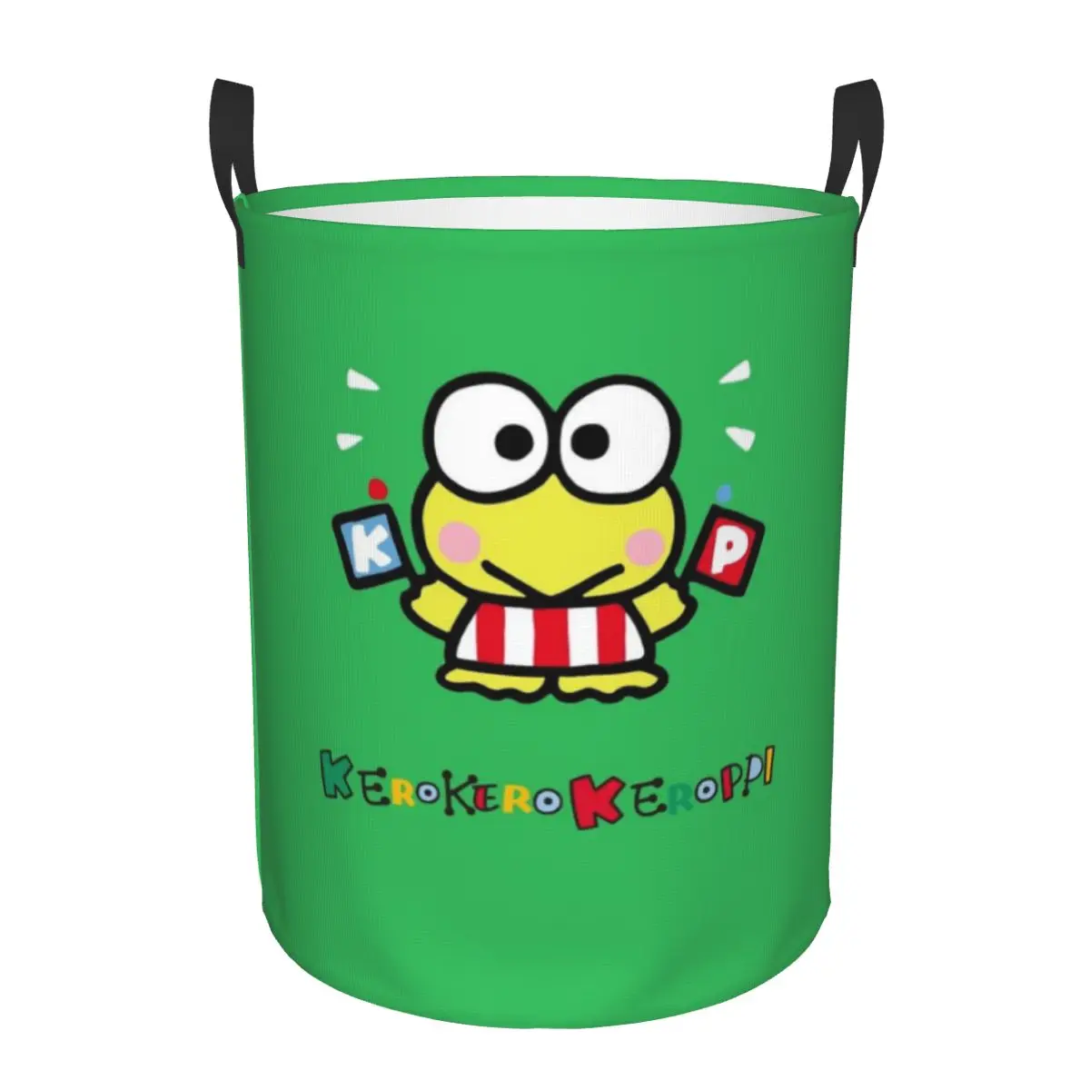 Custom Keroppi Anime Manga Laundry Basket Collapsible Clothes Hamper for Nursery Kids Toys Storage Bag