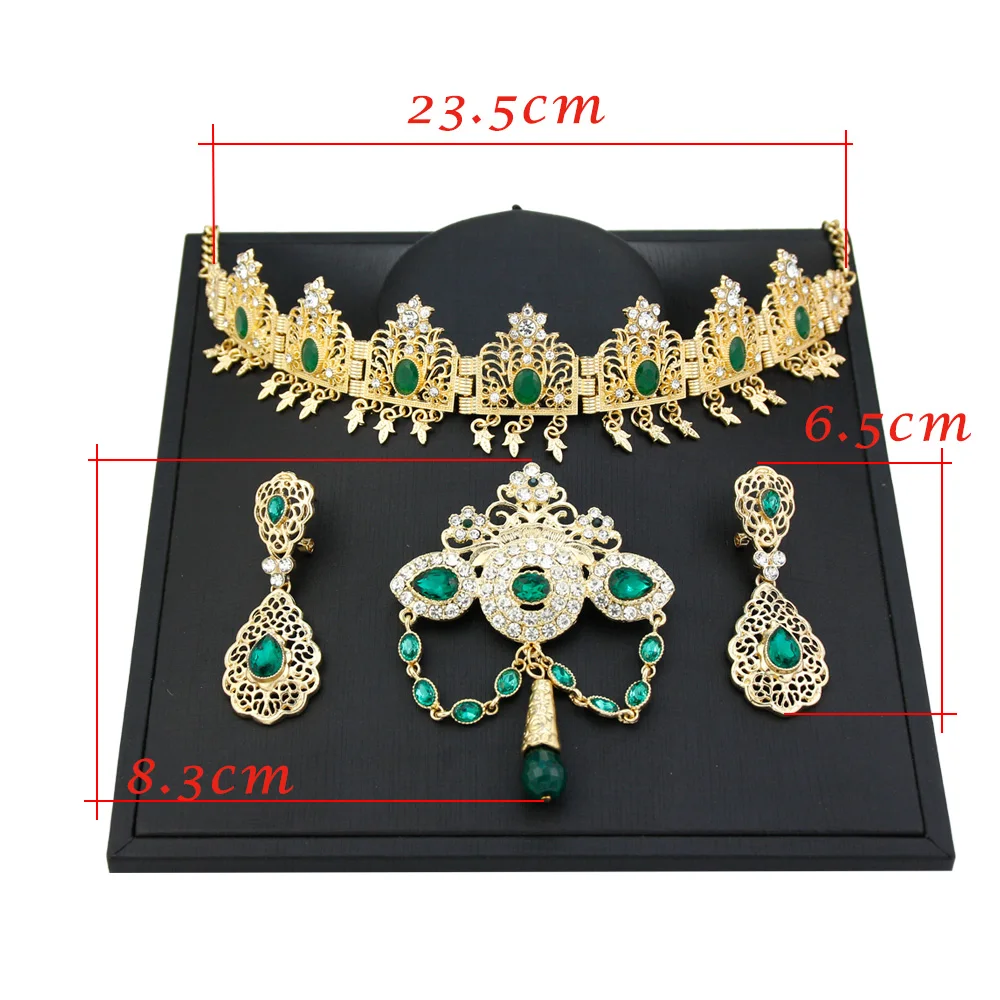 Sunspicems Gold Color Algeria Women Hair Chain Set Crown Crystal Bride Wedding Jewelry Tiaras Elegent Morocco Hair Accessories