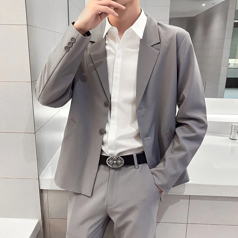 4-A95   Casual Suit Jacket Men\'s light gray Small Suit suit Puppy and Summer Korean Style Loose Slimming Three-piece Suit