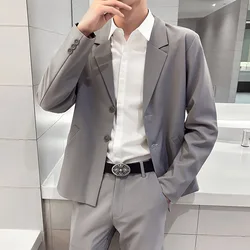 4-A95   Casual Suit Jacket Men's light gray Small Suit suit Puppy and Summer Korean Style Loose Slimming Three-piece Suit