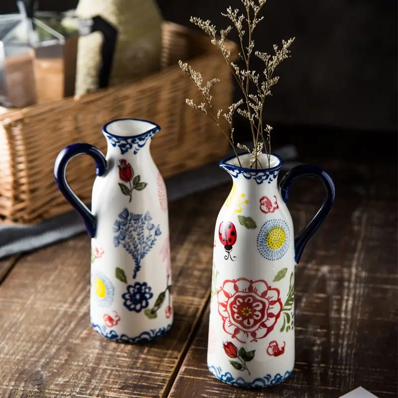 Ins Light Luxury Vintage Kettle Ceramic Vase Ornament Living Room Flower Arrangement Creative Milk Jug Flowers Seasoning Bottle