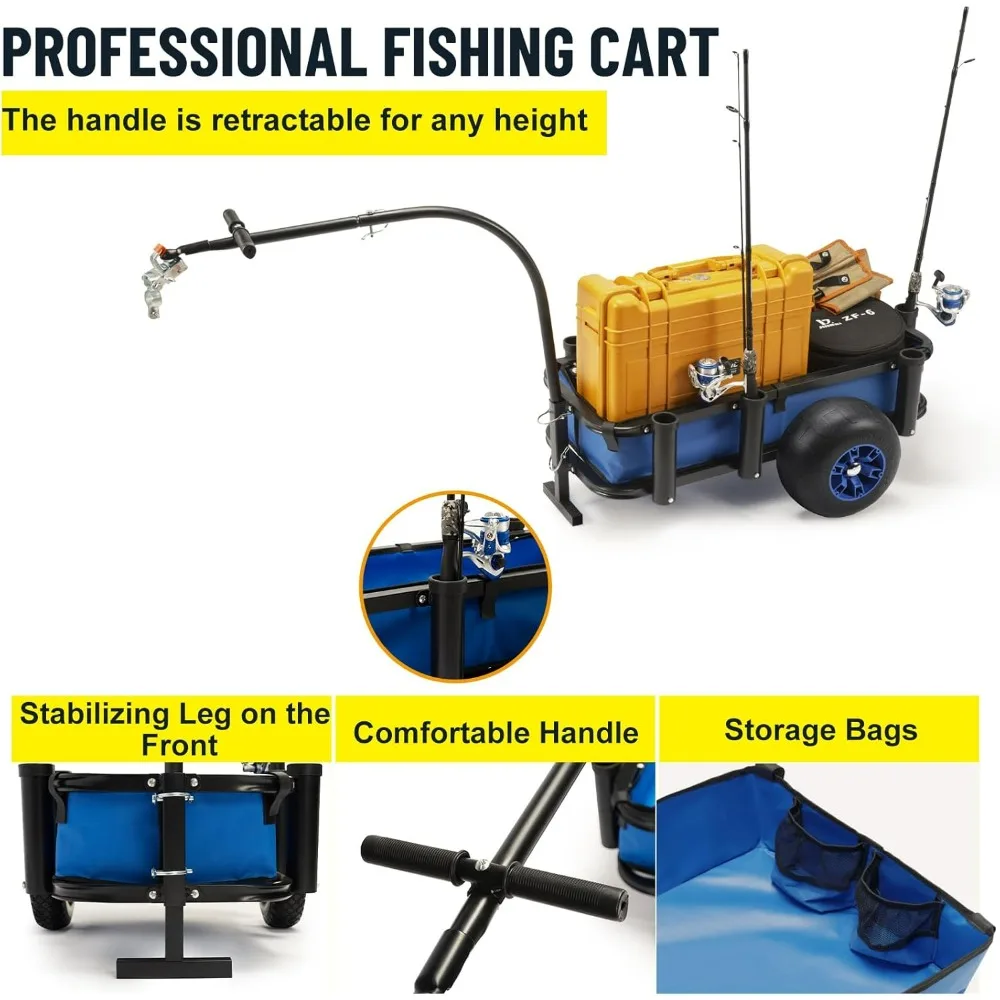 عربة صيد الشاطئ ذات سعة كبيرة مع 13 إطارًا باللون الأسود من البولي يوريثان للرمل، 32.25 لتر × 16 وات #4