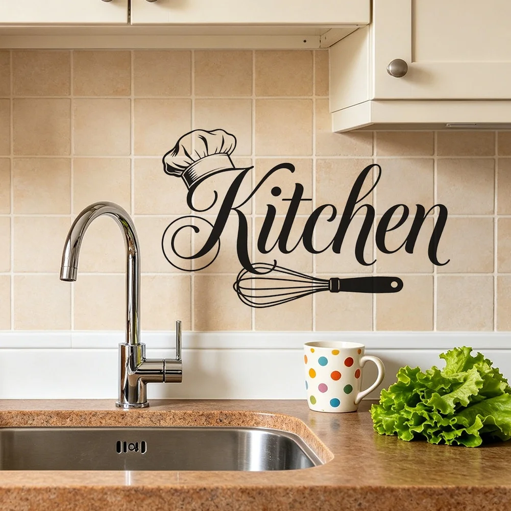 PVC Kitchen Wall Decal 39x25cm Black Simple English Phrase Self Apply Sticker for Tile Wood Glass and Metal Surfaces
