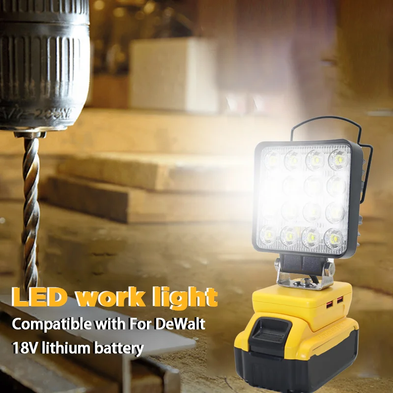 (Without Batteries) Flood Work Light 16LED 30W for DeWalt LED 18V/20V/60V MAX Lithium Battery Light with Low Voltage Protection