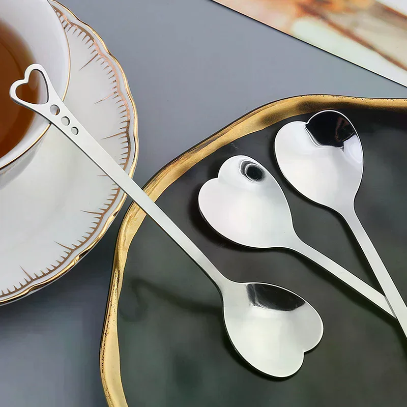 Coffee Spoons Creative Valentines Day Coffeeware Heart-Shaped Silver Kitchen Accessories Dinnerware Portable Stainless Steel
