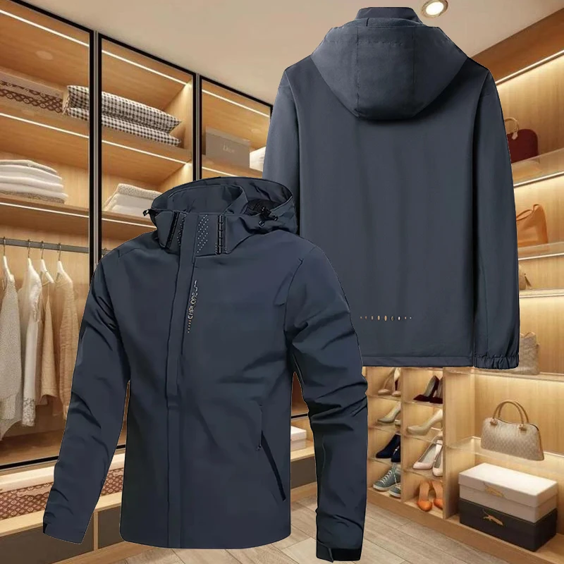 

Men's Solid Gray Lightweight Outdoor Hiking Jacket,Waterproof Windbreaker with Removable Hood,Casual Sports Coat for Trekking