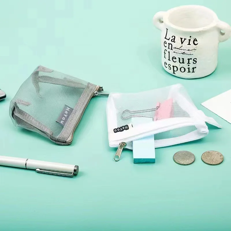 

New Square Solid Card Coin Bag Nylon Mesh Lipstick Key Earphone Organizer Holder Bus ID Credit Cards Stationery Case Storage