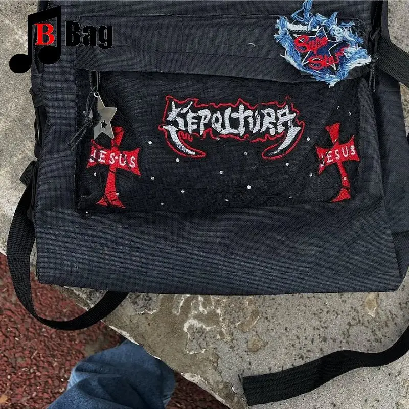 Spice Girl Women Handbag Skeleton Chain Gothic Harajuku Spider Web Lazy Wind Y2K Backpack Dark All-match punk large capacity