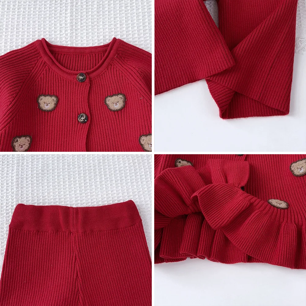 Orso Leader ragazza rosso natale capodanno Costume orsacchiotto modello maglione lavorato a maglia + pantaloni lunghi autunno/inverno set per bambini