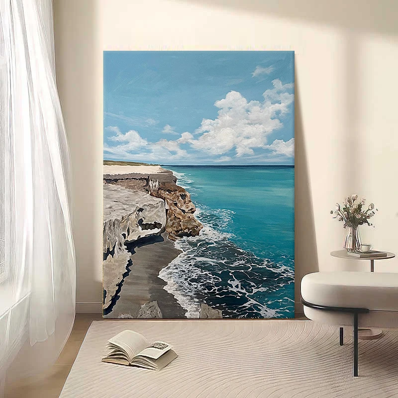 البحر واسع وسماء مزخرفة يدويًا لغرفة المعيشة معلقة