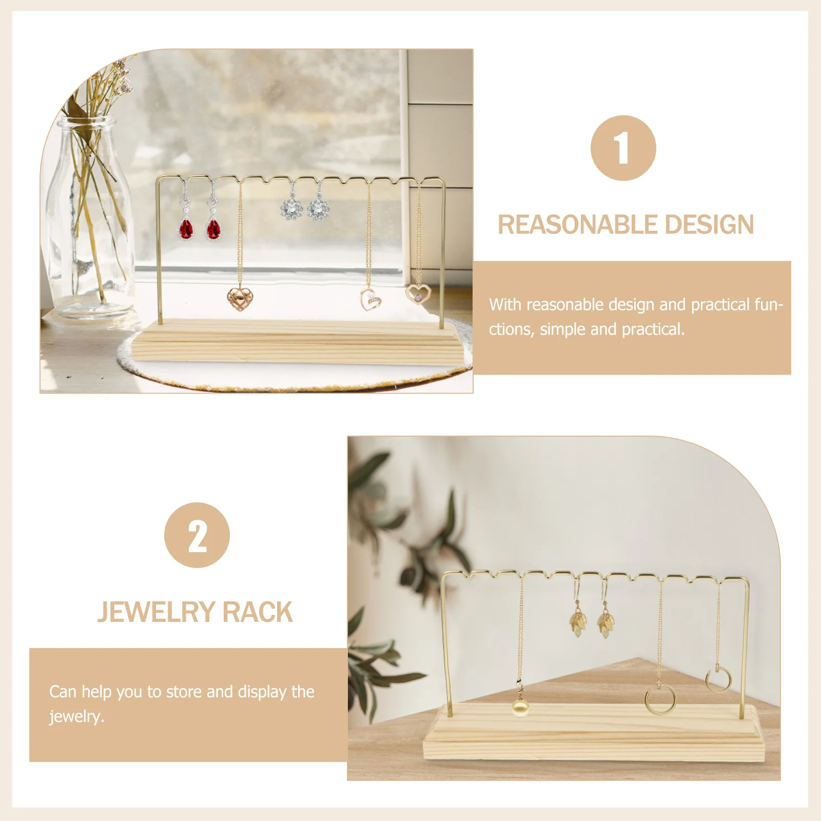 

Iron and Wood Earring Display Stand Minimalist Jewelry Holder Organizer for Safe Storage and Table Decor Jewelry Rack