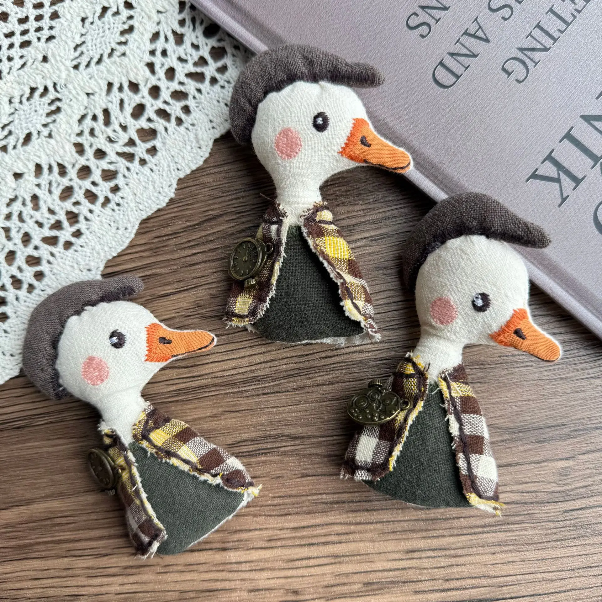 Stuffed Duck with Hat Plush Pendant for Children Clothing Socks DIY Sewing Accessory Yellow Cotton Soft Cute