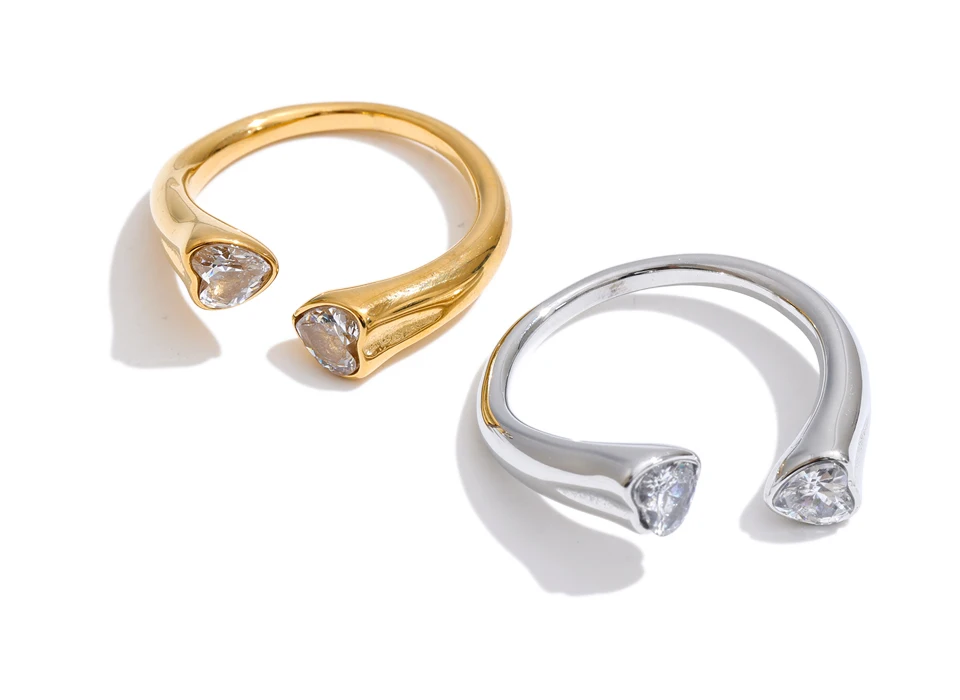 Yhpup 2026 Edelstahl Zirkonia Herz Verstellbarer Ring 16 Karat Platin PVD plattiert Zarter Charm Fingerschmuck Empfehlen – Detail 2