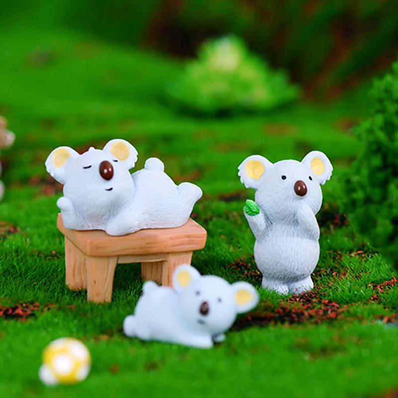 3 Stück Koala Miniatur Tierfiguren Moos Landschaft Sukkulenten Ornament Terrarium Fee Garten Dekor