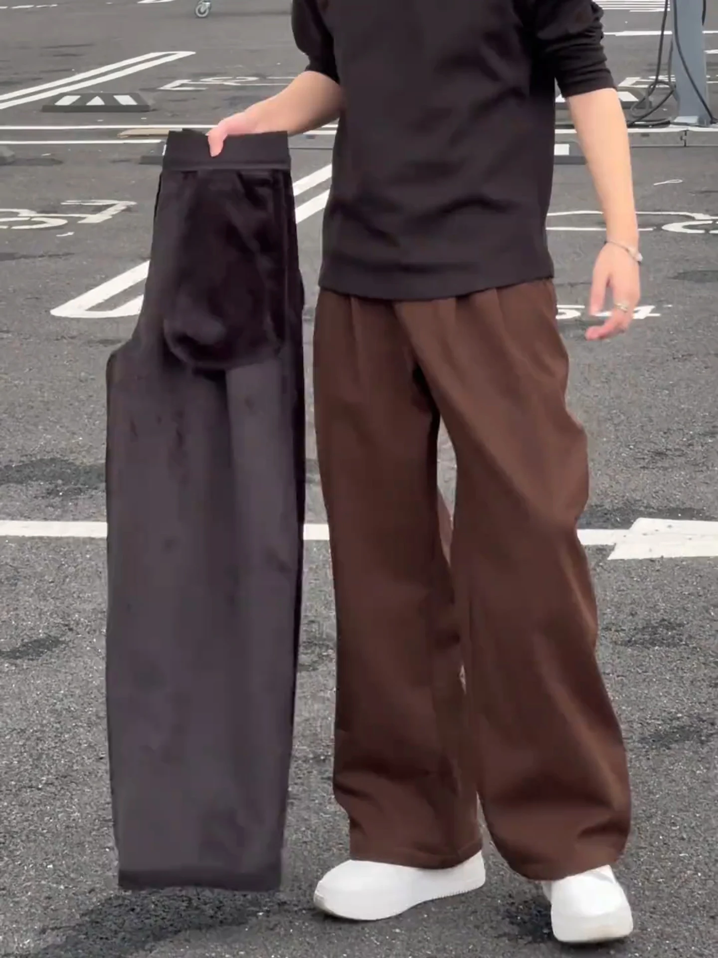 

Мужские прямые брюки с широкими штанинами на флисовой подкладке для осени и зимы, свободные, комфортные, с эффектом драпировки