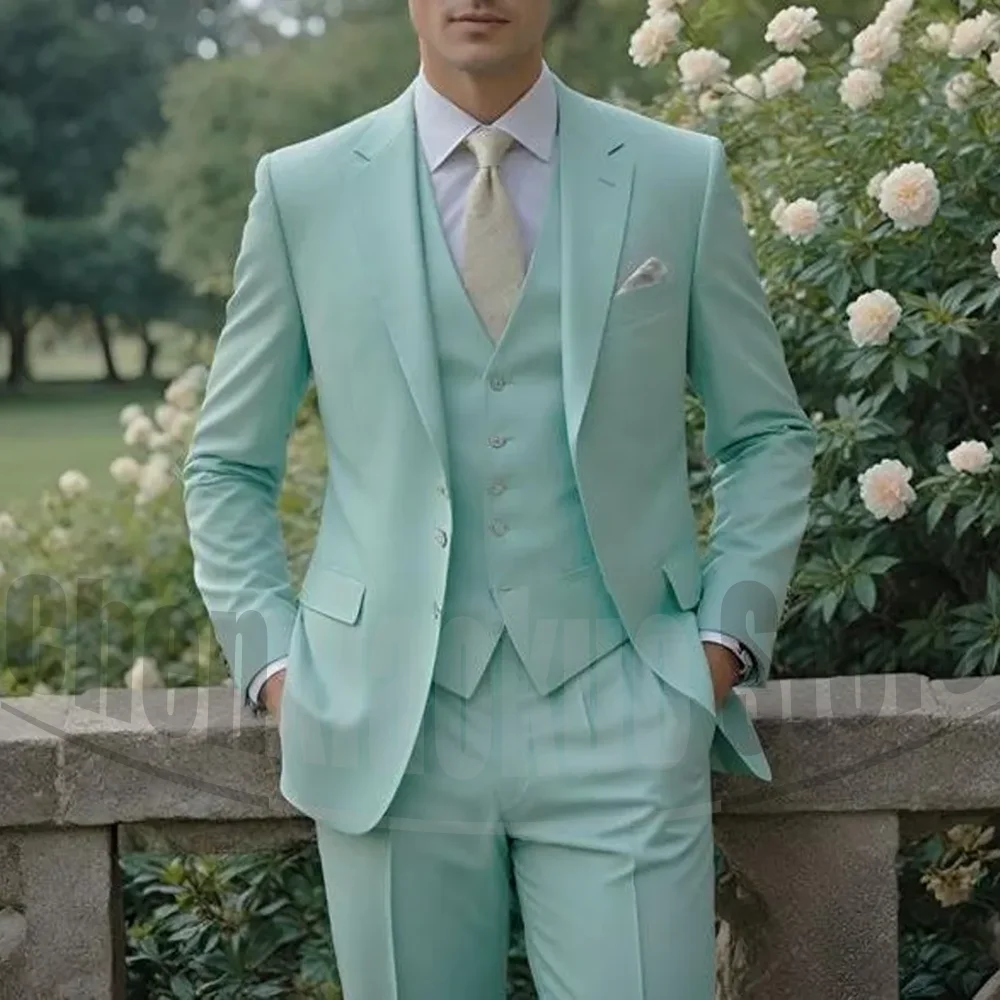 

Men's Mint Green Three Piece Suit Set Formal Wedding Groom Party Outfit Elegant Notch Lapel Tailored Tuxedo (Blazer+Vest+Pants)