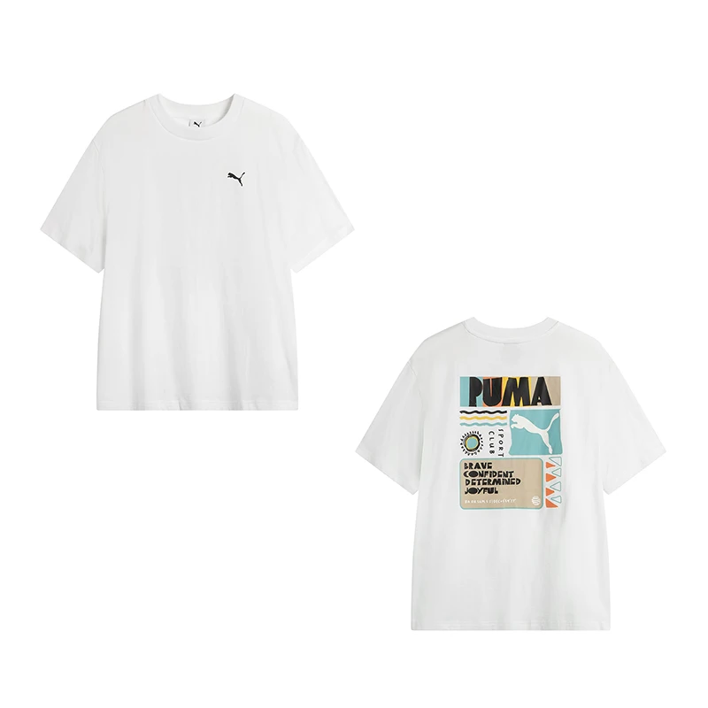 

Puma Белая спортивная повседневная футболка с короткими рукавами, мужская и женская одежда 63416202