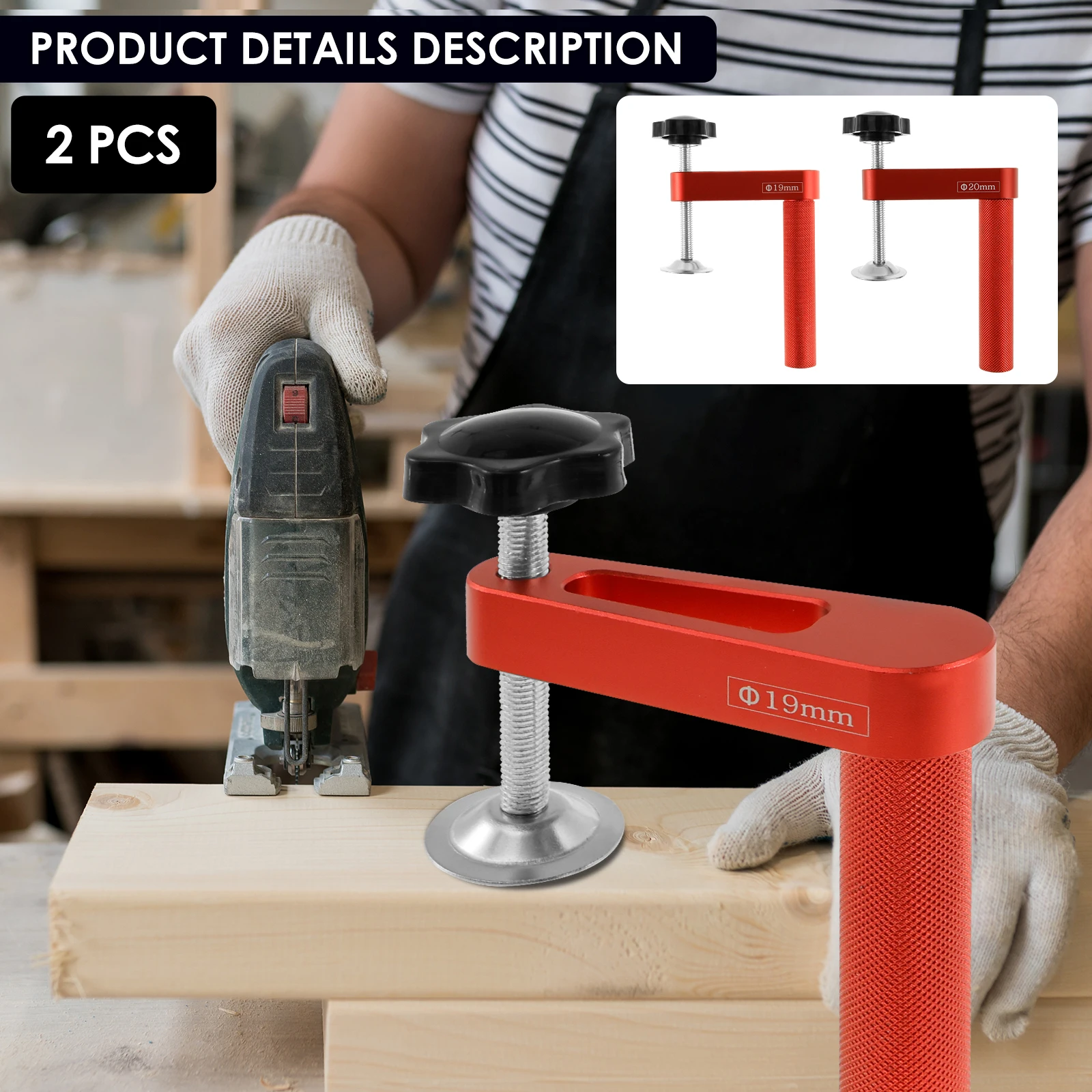 

2 шт. настольный зажим 19 мм/20 мм из алюминиевого сплава, деревообрабатывающий быстрый зажим, регулируемый зажим с отверстием, настольный зажим, плотник, ручной инструмент
