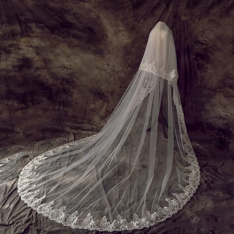 Wholesale White Ivory Wedding Veils Lace Applique Edge Bridal veil wedding accessories Two Layers 2025  Bride Veil sluier