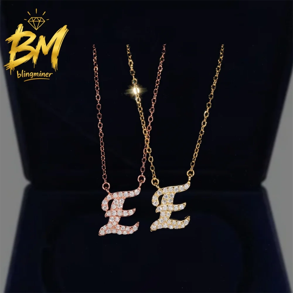Blingminer S925 Silver Name Letter E VVS Moissanite Hip Hop Pendant Necklaces For Women  Jewelry Pass Diamonds Tester GRA