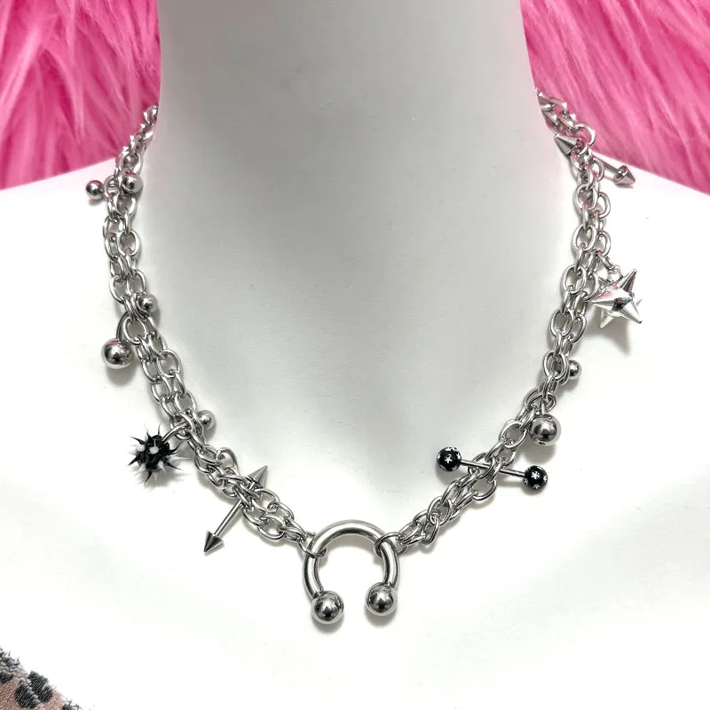 Y2K Jewelry Star Chain Rivet Pendant Necklace for Women Punk