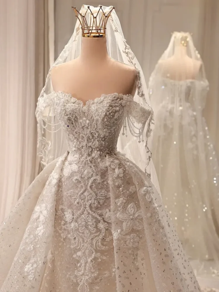 ที่กําหนดเอง 2025 ชุดแต่งงานหรูหราแขนกุด Elegant Beaded ชุดแต่งงานเงือก PLUS ขนาดชุดแต่งงานขายร้อน