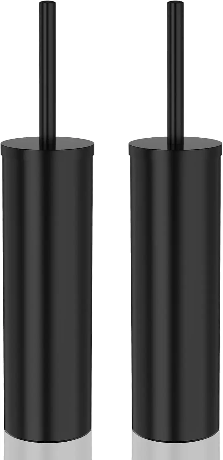 

Deep Cleaning Toilet Brush with Covered Holder, Black Round Design for Bathroom Storage Organization, 2-Piece Set