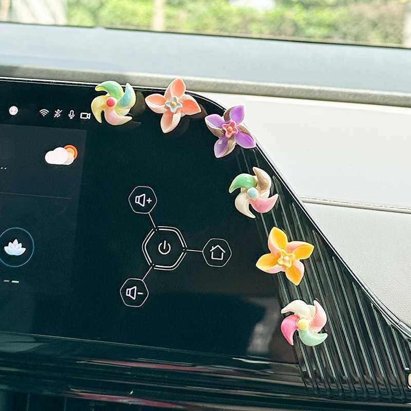 6 Pieces/12 Pieces of Cute Mini Spinning Windmills for Car Interior and Exterior, Bicycle and Motorcycle Rearview Mirror Handlebar Decoration Accessories, Fun and Colorful with Strong Self-Adhesive Backing