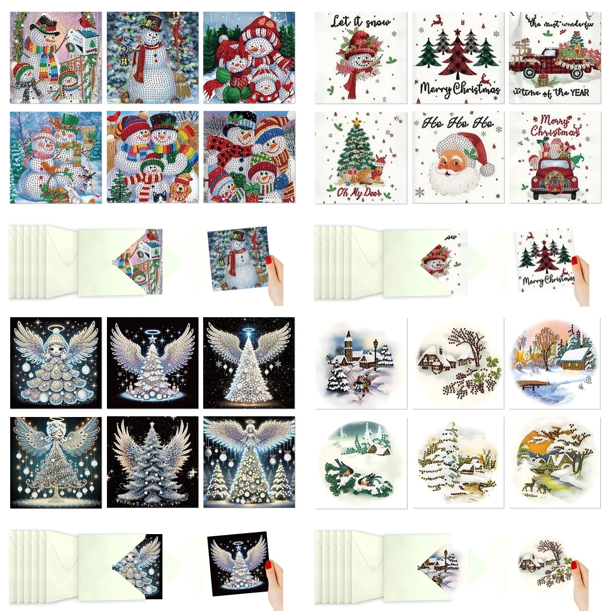 6-teiliges Set, Weihnachtskarte mit Diamantkunstmalerei und Umschlag, speziell geformter Kristallteil, Mosaik-Kunsthandwerk