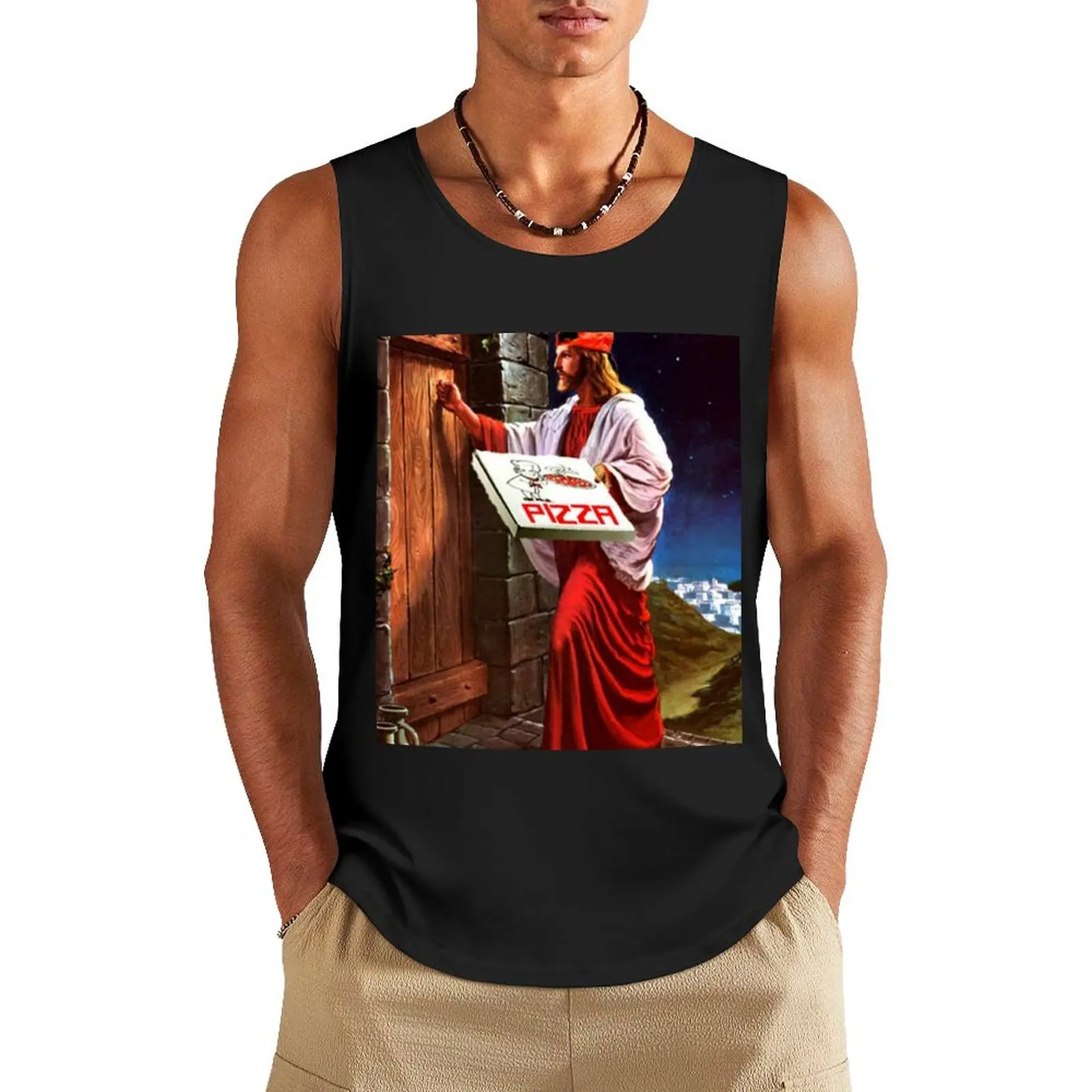 

Jesus pizza man Tank Top sleeveless man shirts Men sleeveless tee Men's t-shirts summer clothes man 2024