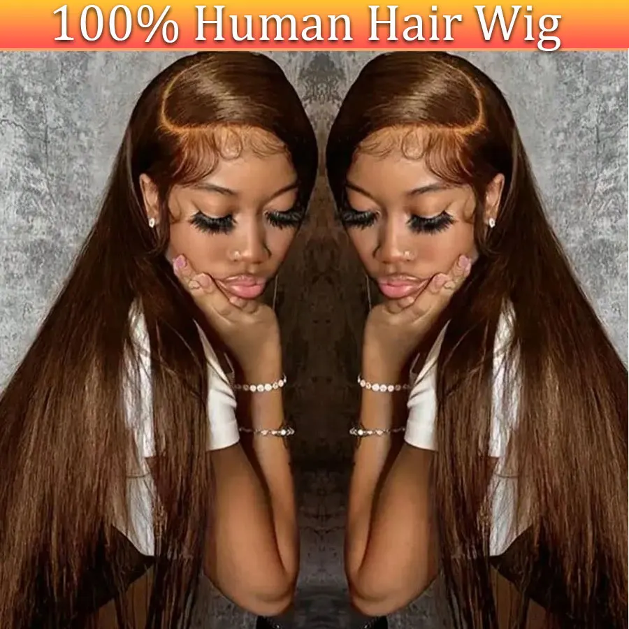 

Chocolate Brown Lace Front Wigs Human Hair 220 Density 13x4 Straight Lace Frontal Human Hair Wigs Pre Plucked Hairline Brown Wig