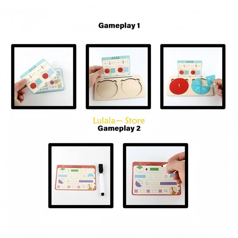 Y4QA Manipolatori matematici elementari Puzzle in legno con frazioni Strumento apprendimento per bambini dai 6 ai 12 anni il