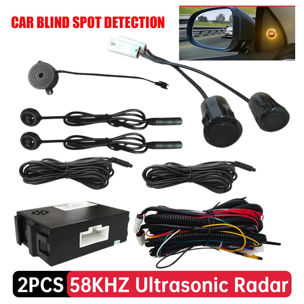 Car Blind Spot Detection 12V BSD Warning Light IP67 Waterproof Parking Sensor Kit Assist Lane Changing Warning System Ultrasonic