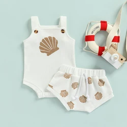 Baby Sommer Kleidung Sets 0-18M Kleinkind Infant Jungen Mädchen Shell Drucken Strap Taste Plaid Gestrickte Bodys + shorts Trainings