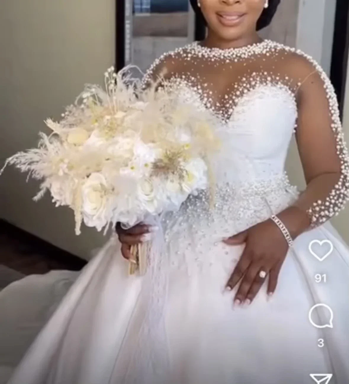 Customized  Luxury Pearl Beaded Gown Removable Detachable Trailing Tail Mesh Sequin Mermaid Wedding Dress