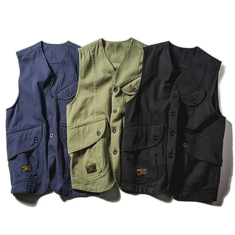 Hot Selling 2022 American Trend Multi-pocket Tooling Vest Men\'s Short Japanese Retro Casual Vest Jacket Top Men\'s Clothing